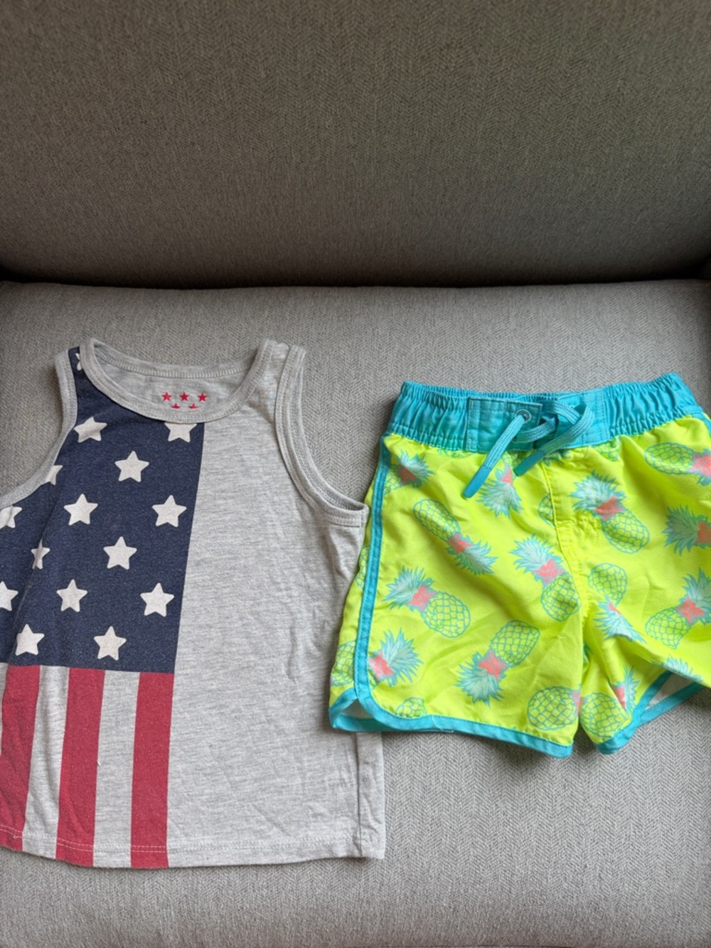 24 mo Wave Zone Neon Pineapple Swim Trunks + American Flag Tank Top